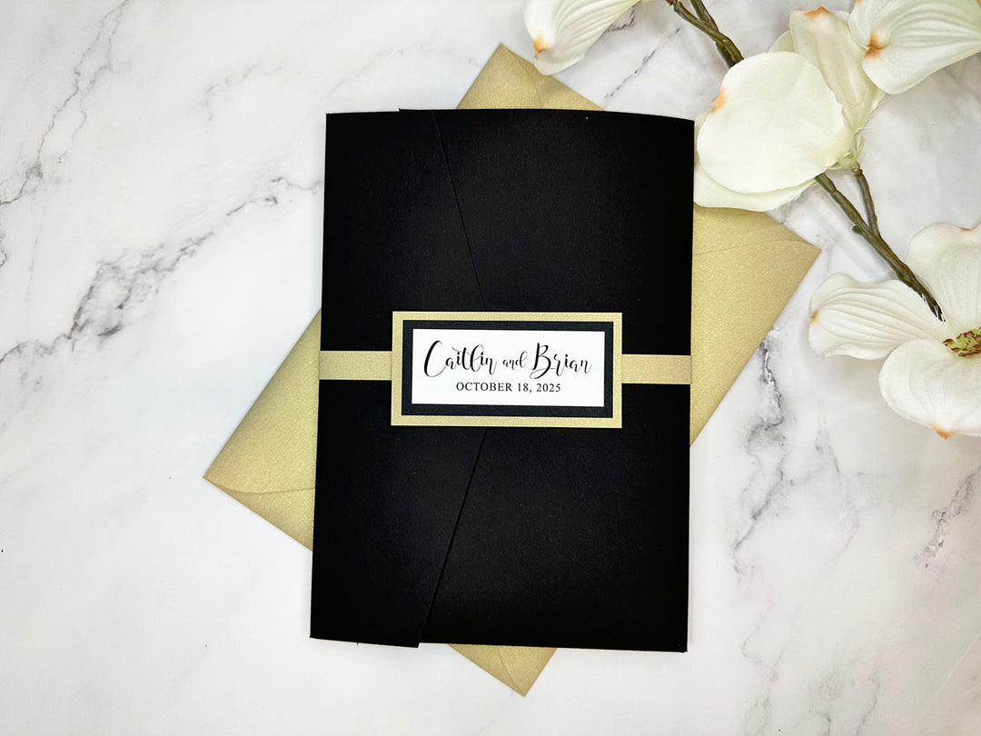 Annie - Premium Wedding Invitation Suite - Black Matte and Gold Shimmer