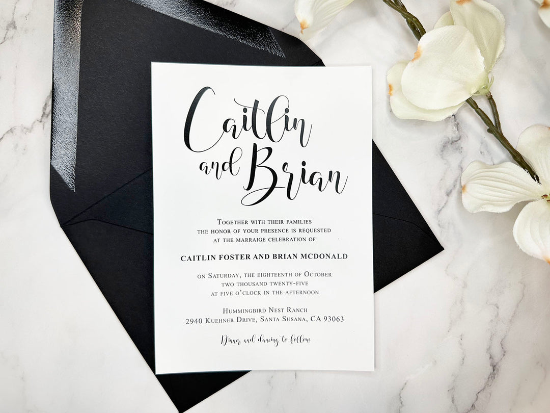 Annie - Basic Wedding Invitation Suite - Black Matte and Gold Shimmer