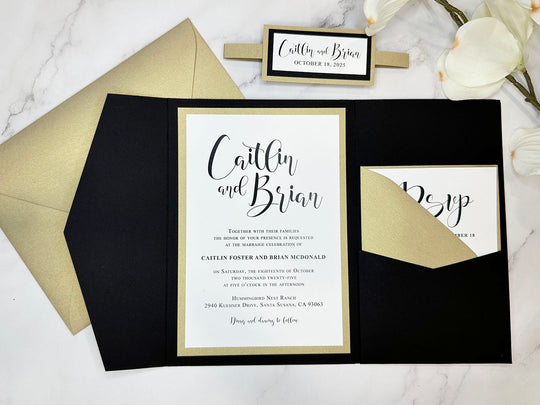 Annie - Premium Wedding Invitation Suite - Black Matte and Gold Shimmer