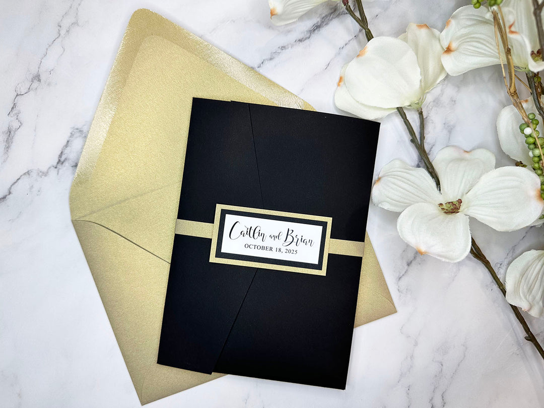 Annie - Premium Wedding Invitation Suite - Black Matte and Gold Shimmer