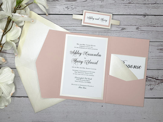 Ashley - Premium Wedding Invitation Suite - Light Dusty Pink Matte and Champagne Shimmer