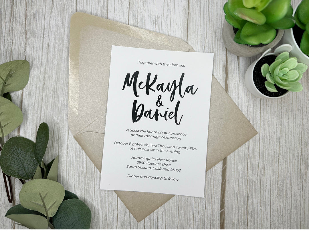 Brittney - Basic Wedding Invitation Suite - Beige Sand Shimmer and Dusty Sage Green Matte