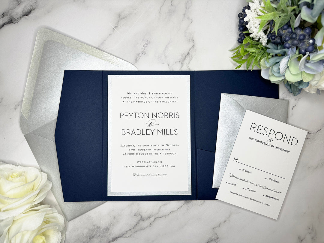 Hayden - Premium Wedding Invitation Suite - Navy Blue Matte and Silver Shimmer