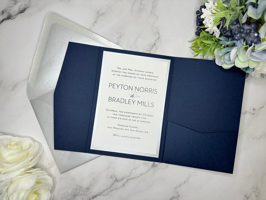 Hayden - Premium Wedding Invitation Suite - Navy Blue Matte and Silver Shimmer