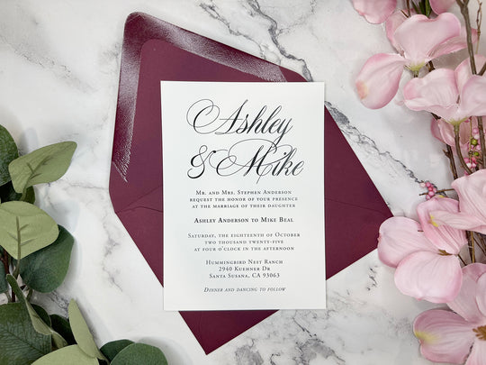 Kara - Basic Wedding Invitation Suite - Burgundy Matte and Dusty Rose Matte