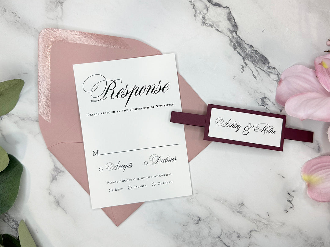 Kara - Basic Wedding Invitation Suite - Burgundy Matte and Dusty Rose Matte