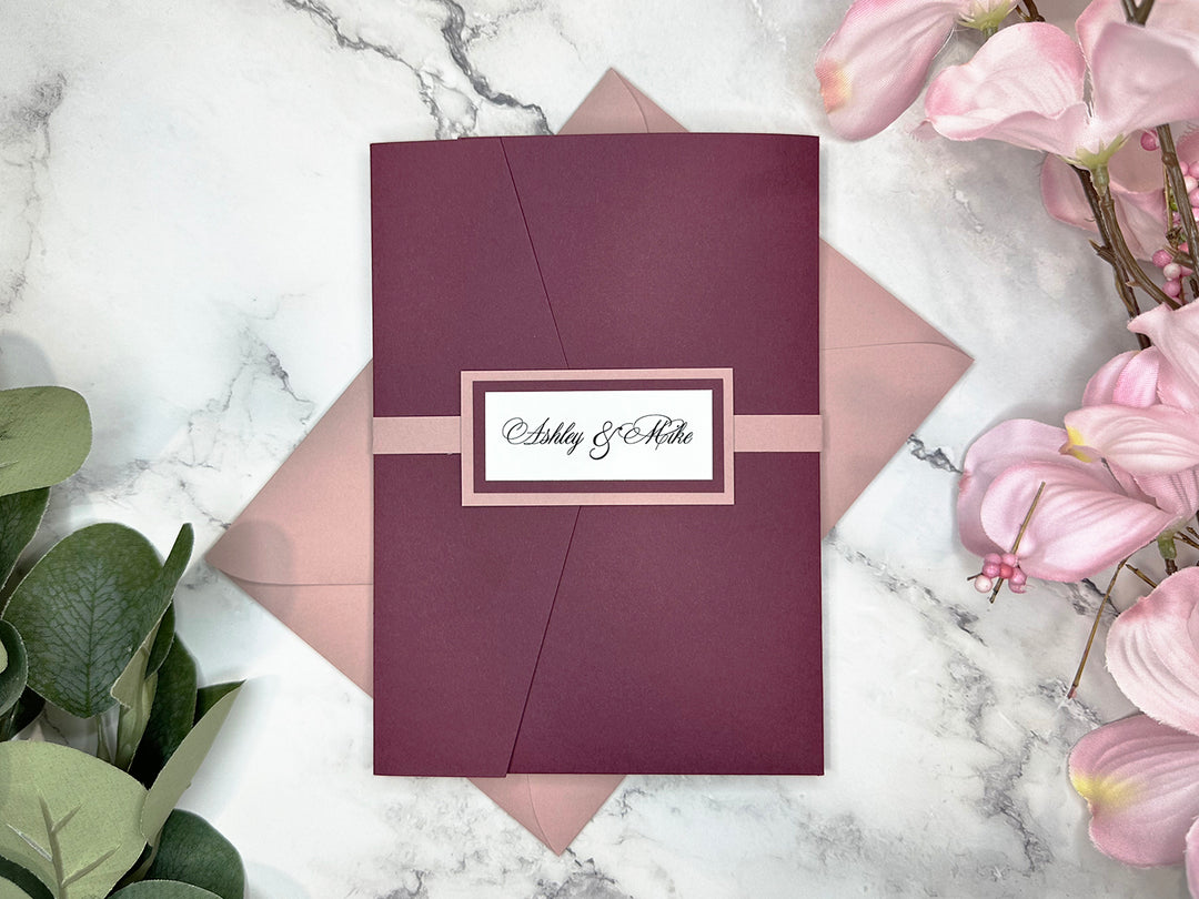 Kara - Premium Wedding Invitation Suite - Burgundy Matte and Dusty Rose Matte