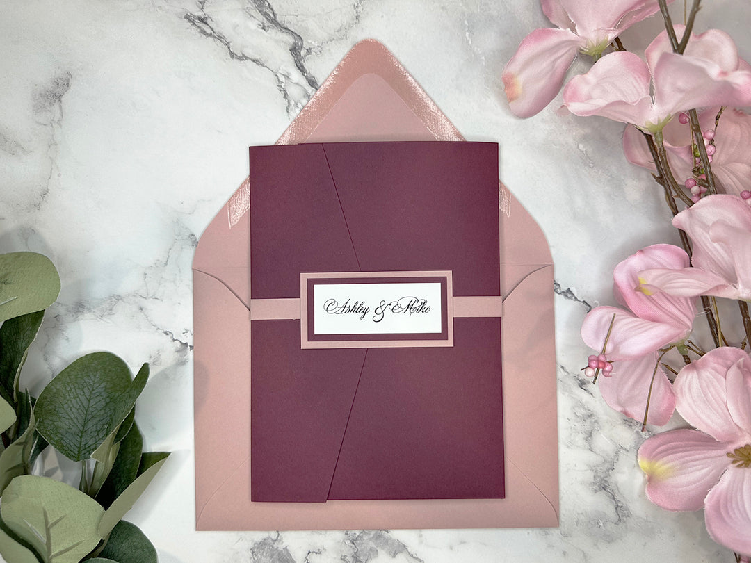 Kara - Premium Wedding Invitation Suite - Burgundy Matte and Dusty Rose Matte