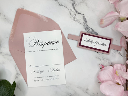 Kara - Premium Wedding Invitation Suite - Burgundy Matte and Dusty Rose Matte