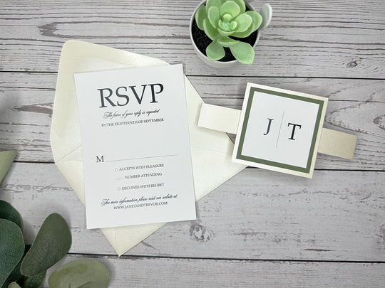 Margie - Premium Wedding Invitation Suite - Dusty Sage Green Matte and Champagne Shimmer