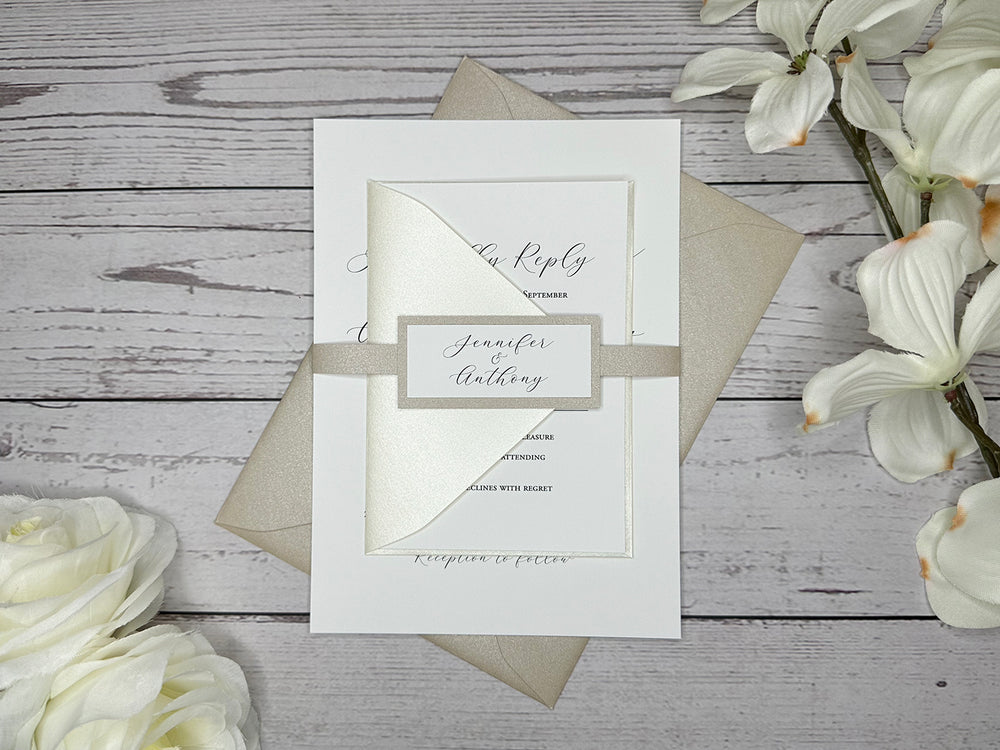 Parker - Basic Wedding Invitation Suite - Beige Sand Shimmer and Champagne Shimmer