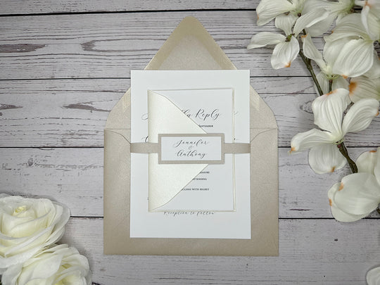 Parker - Basic Wedding Invitation Suite - Beige Sand Shimmer and Champagne Shimmer