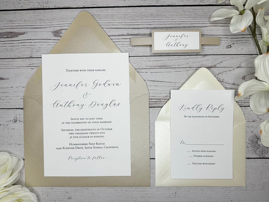 Parker - Basic Wedding Invitation Suite - Beige Sand Shimmer and Champagne Shimmer