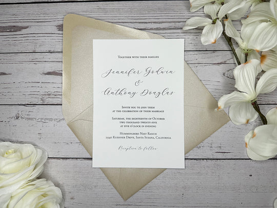 Parker - Basic Wedding Invitation Suite - Beige Sand Shimmer and Champagne Shimmer