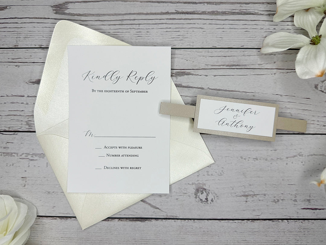 Parker - Basic Wedding Invitation Suite - Beige Sand Shimmer and Champagne Shimmer