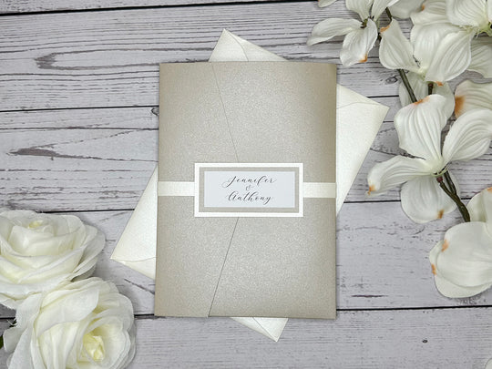 Parker - Premium Wedding Invitation Suite - Beige Sand Shimmer and Champagne Shimmer