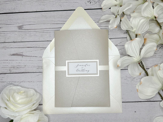 Parker - Premium Wedding Invitation Suite - Beige Sand Shimmer and Champagne Shimmer