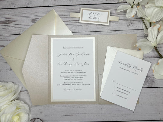 Parker - Premium Wedding Invitation Suite - Beige Sand Shimmer and Champagne Shimmer