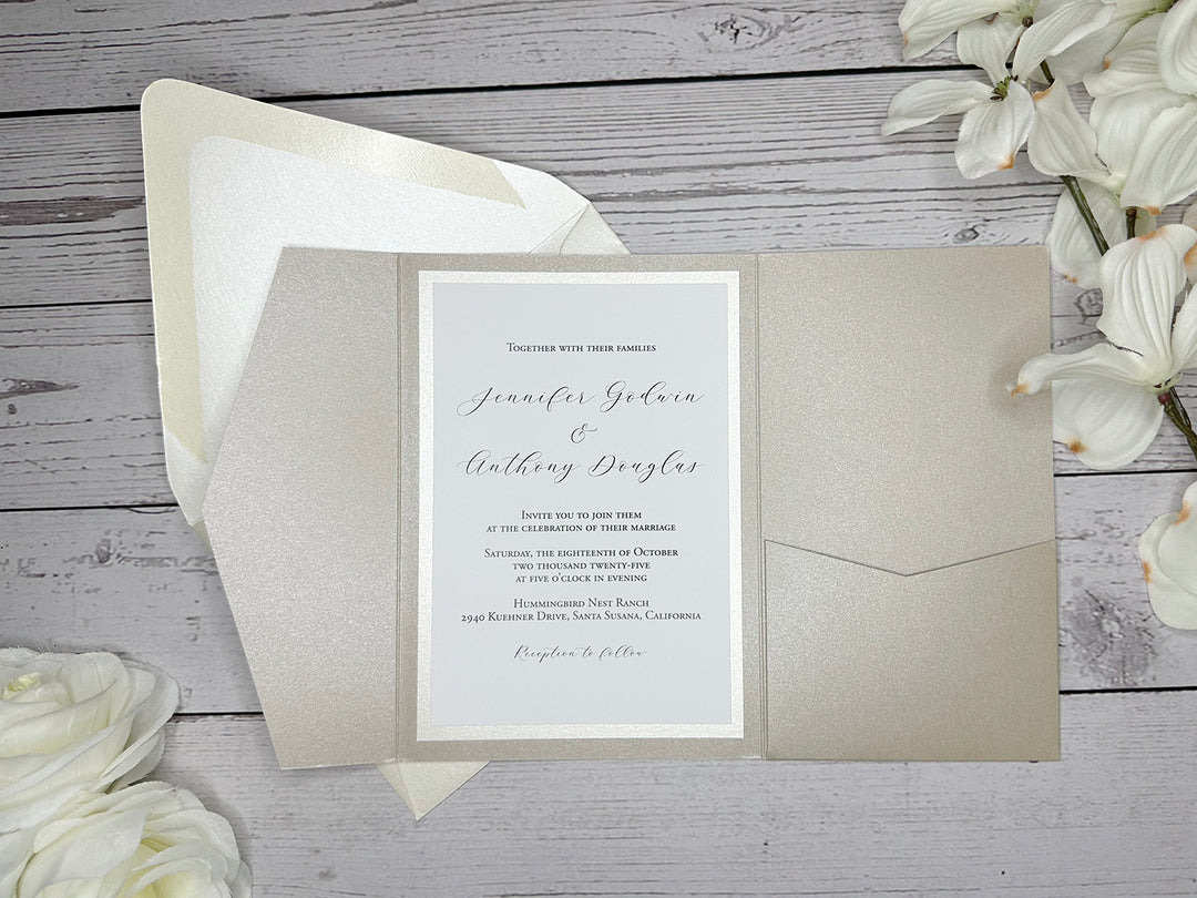 Parker - Premium Wedding Invitation Suite - Beige Sand Shimmer and Champagne Shimmer