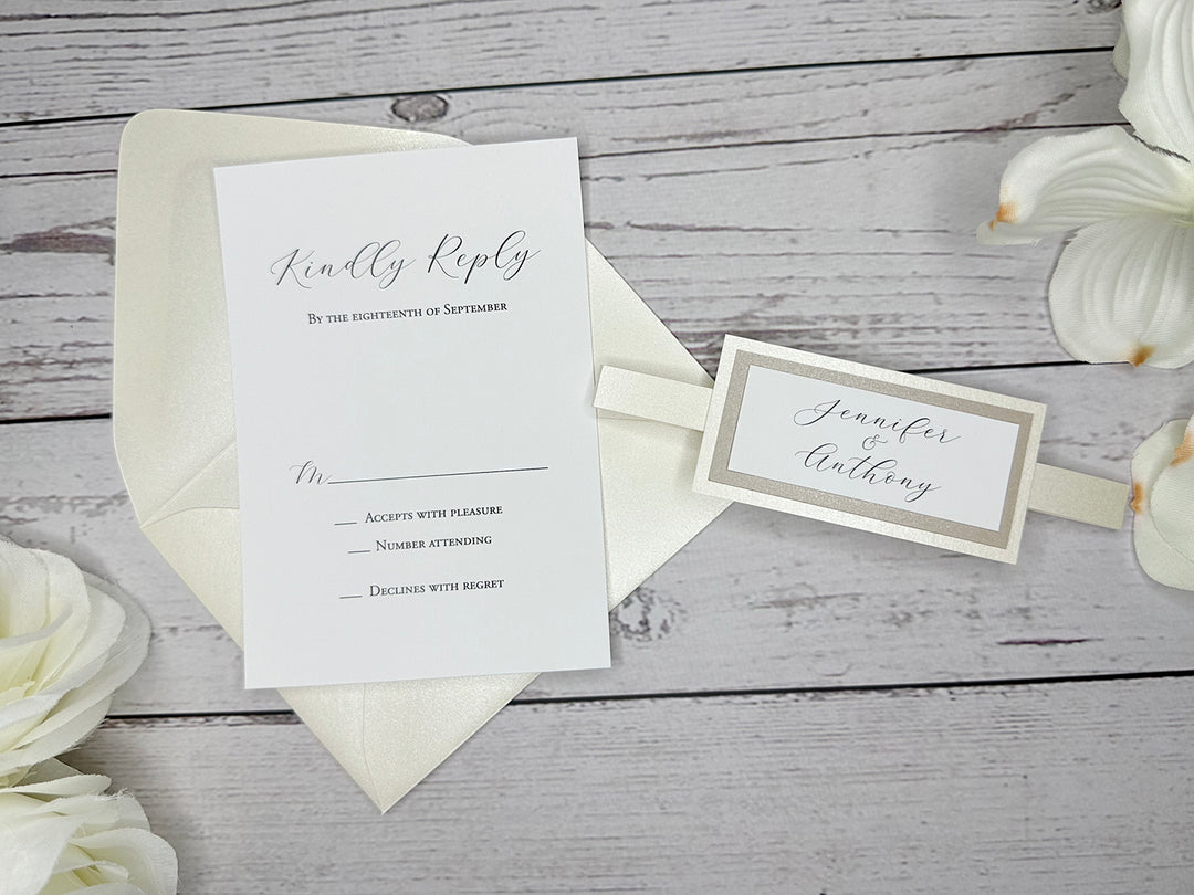 Parker - Premium Wedding Invitation Suite - Beige Sand Shimmer and Champagne Shimmer