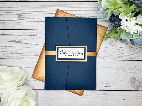 Rosie - Premium Wedding Invitation Suite - Navy Blue Matte and Copper Shimmer