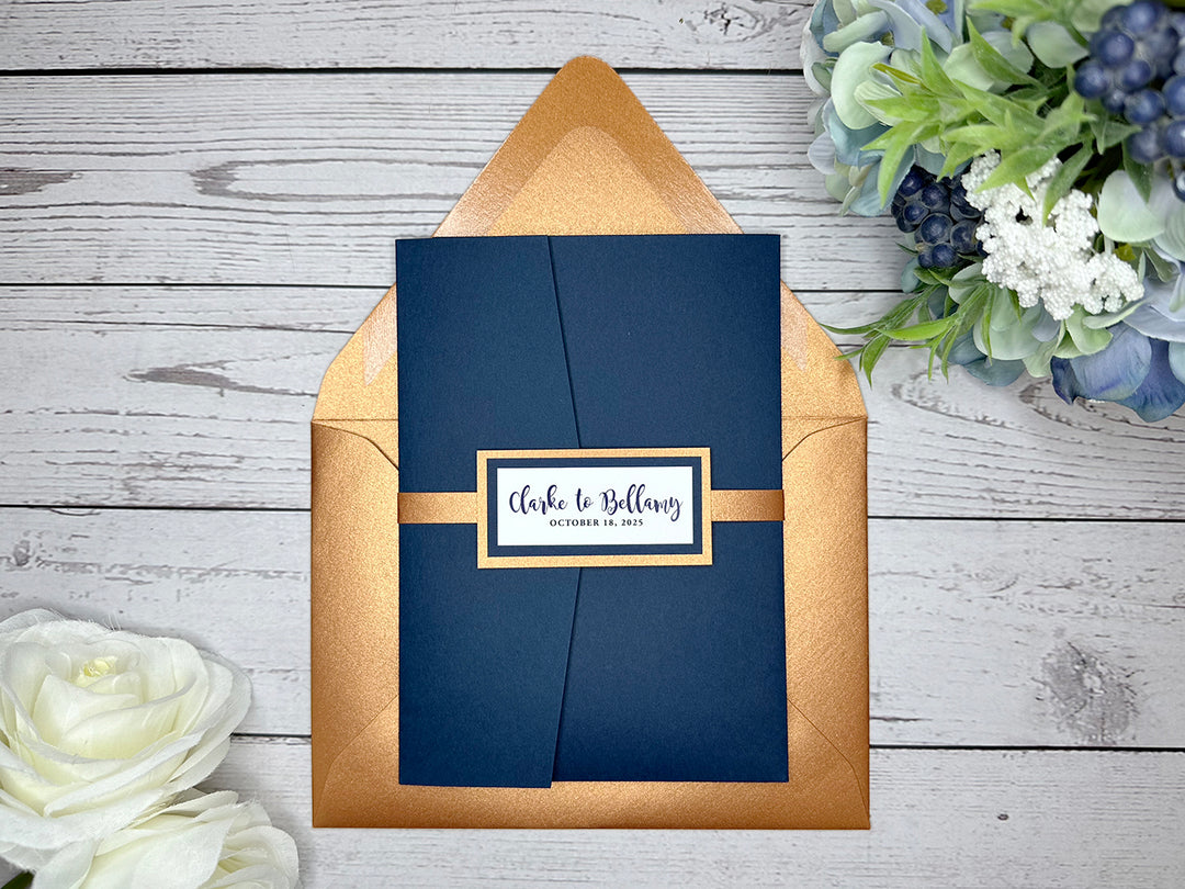 Rosie - Premium Wedding Invitation Suite - Navy Blue Matte and Copper Shimmer