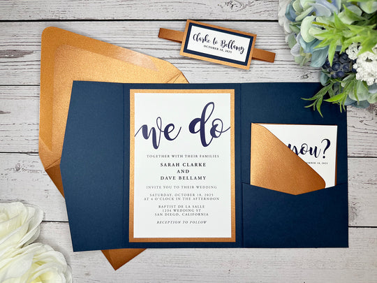 Rosie - Premium Wedding Invitation Suite - Navy Blue Matte and Copper Shimmer