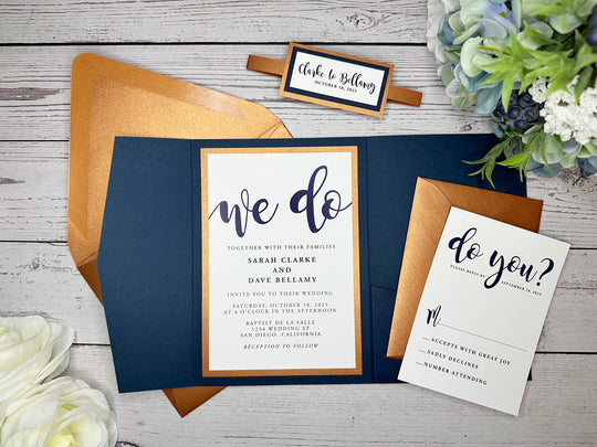 Rosie - Premium Wedding Invitation Suite - Navy Blue Matte and Copper Shimmer