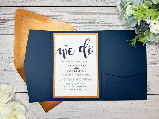 Rosie - Premium Wedding Invitation Suite - Navy Blue Matte and Copper Shimmer