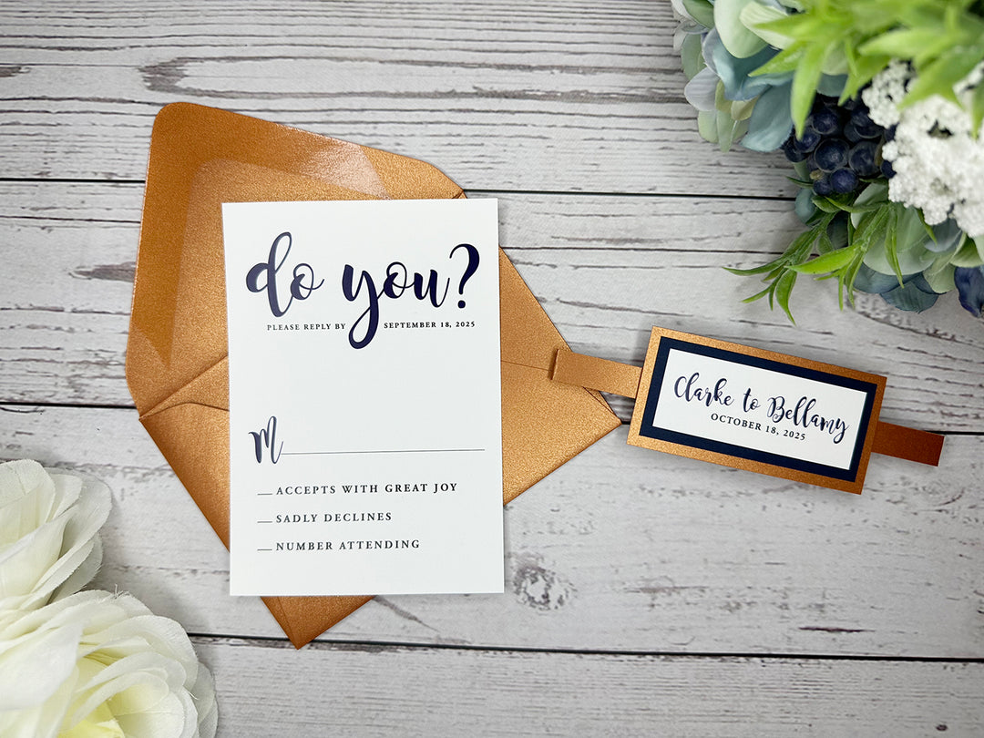 Rosie - Premium Wedding Invitation Suite - Navy Blue Matte and Copper Shimmer