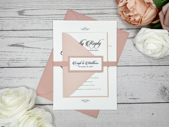 Steff - Basic Wedding Invitation Suite - Dusty Rose Matte and Light Dusty Pink Matte