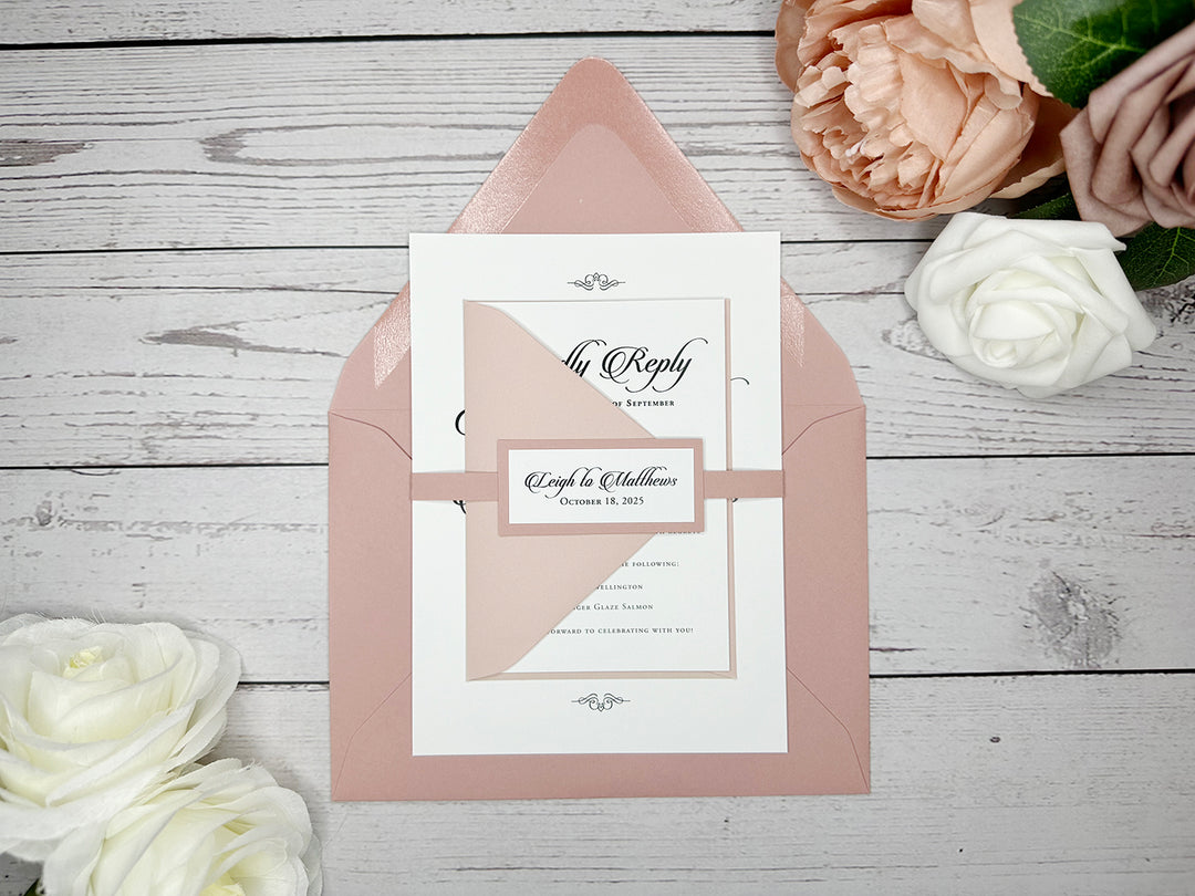 Steff - Basic Wedding Invitation Suite - Dusty Rose Matte and Light Dusty Pink Matte