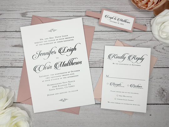 Steff - Basic Wedding Invitation Suite - Dusty Rose Matte and Light Dusty Pink Matte