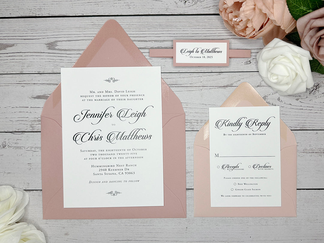 Steff - Basic Wedding Invitation Suite - Dusty Rose Matte and Light Dusty Pink Matte