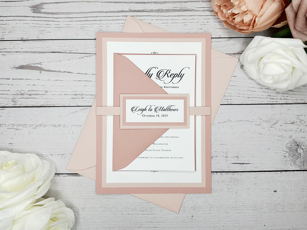 Steff - Classic Wedding Invitation Suite - Dusty Rose Matte and Light Dusty Pink Matte